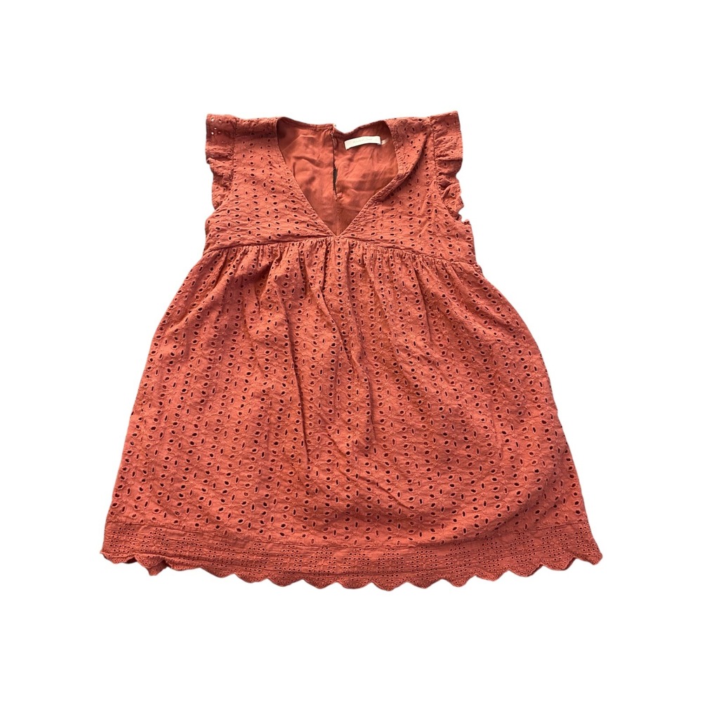 Mustard Seed Orange Eyelet Flutter Sleeve V‎ Neck Babydoll Dress M